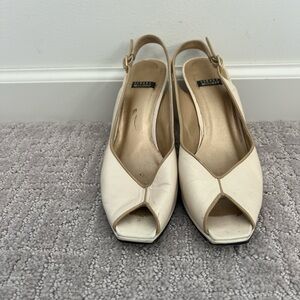 Stuart Weitzman Ivory Peep-Toe Heels